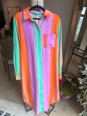 Umgee Colorblock Button-Up Shirt Dress- Mint, Lavender & Coral
